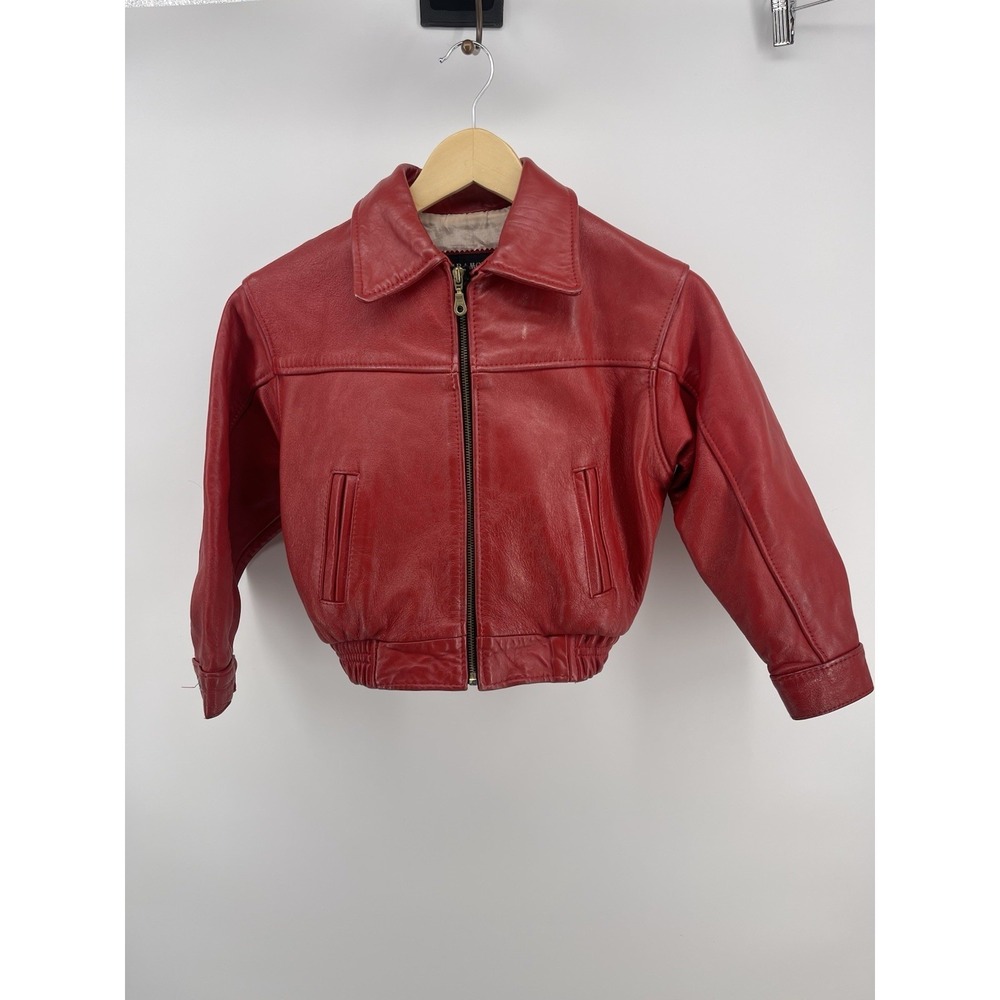 Paramount New York KIDS RED Genuine  LEATHER‎ JACKET SIZE M